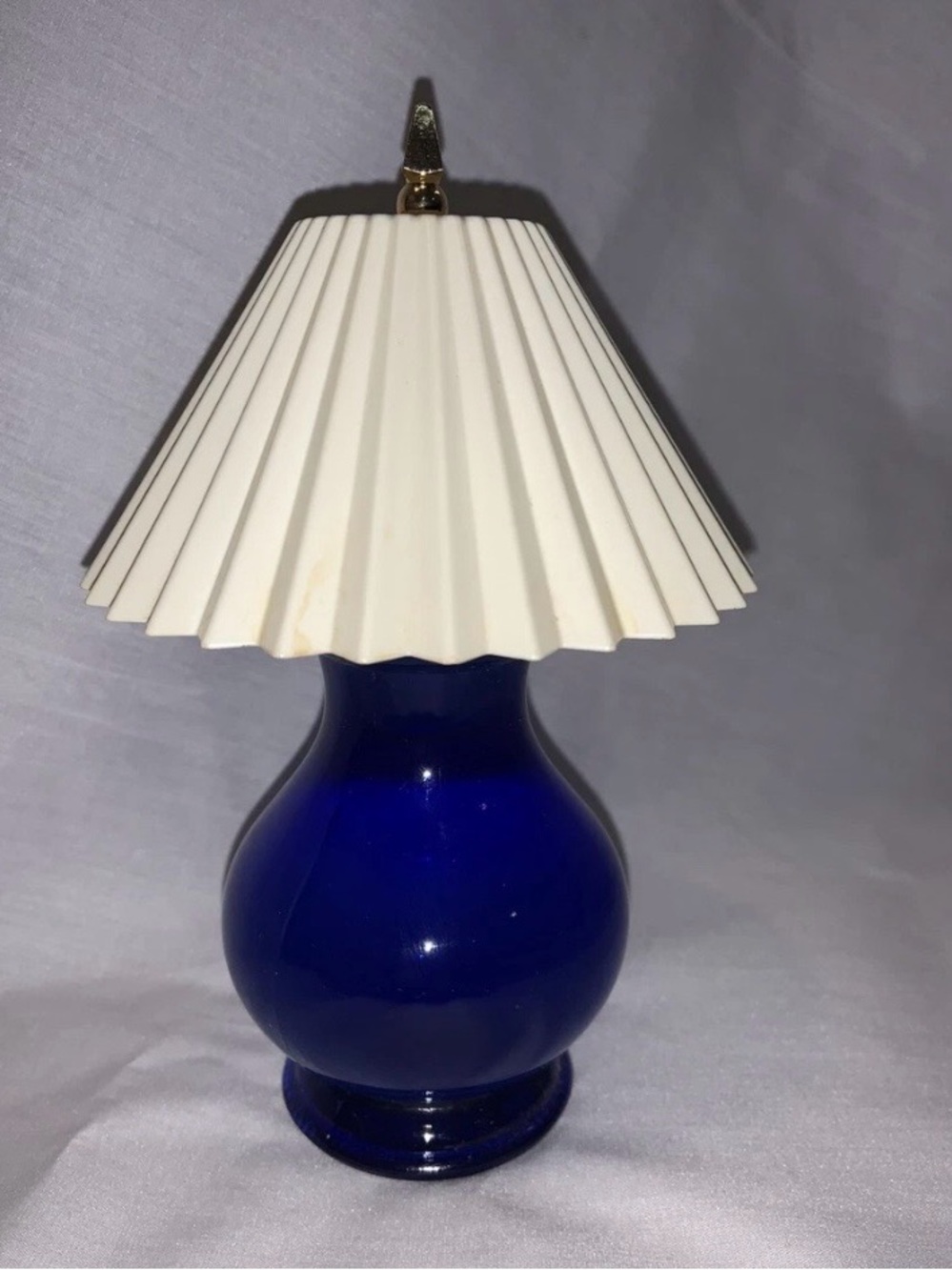 Classic Blue Table Lamp with Cream Pleated Shade